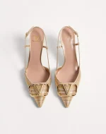 Valentino Vlogo Signature Metallic Slingback Pumps With Cornely Embroidery 80Mm - Image 5